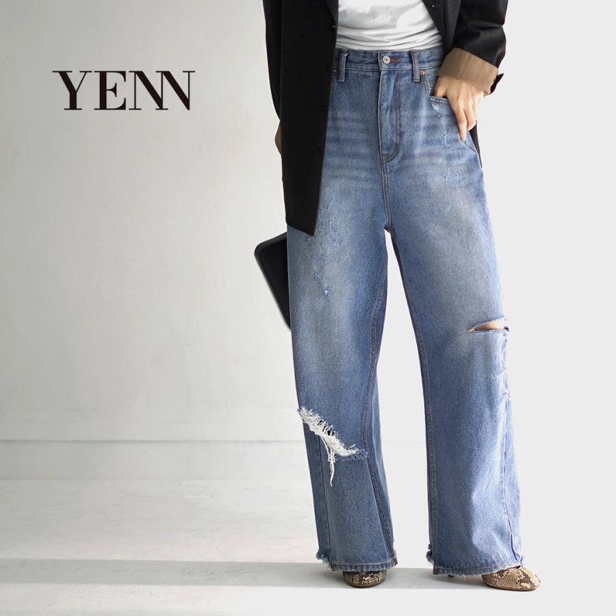 YENN イエン　ハイダメージワイドパンツ　デニム YENN YENN（イェン） ハイダメージ ワイドパンツ / レディース