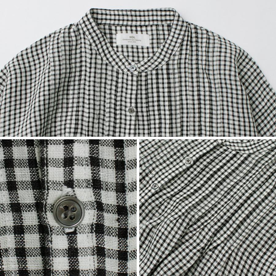SOIL（ソイル） リネン チェック バンドカラー ピンタックシャツ