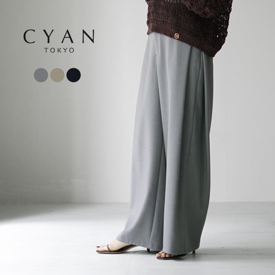 CYAN TOKYO（シアン トーキョー） リネン サイドボックス ワイドパンツ / レディース ボトムス ロング ウエストゴム きれいめ