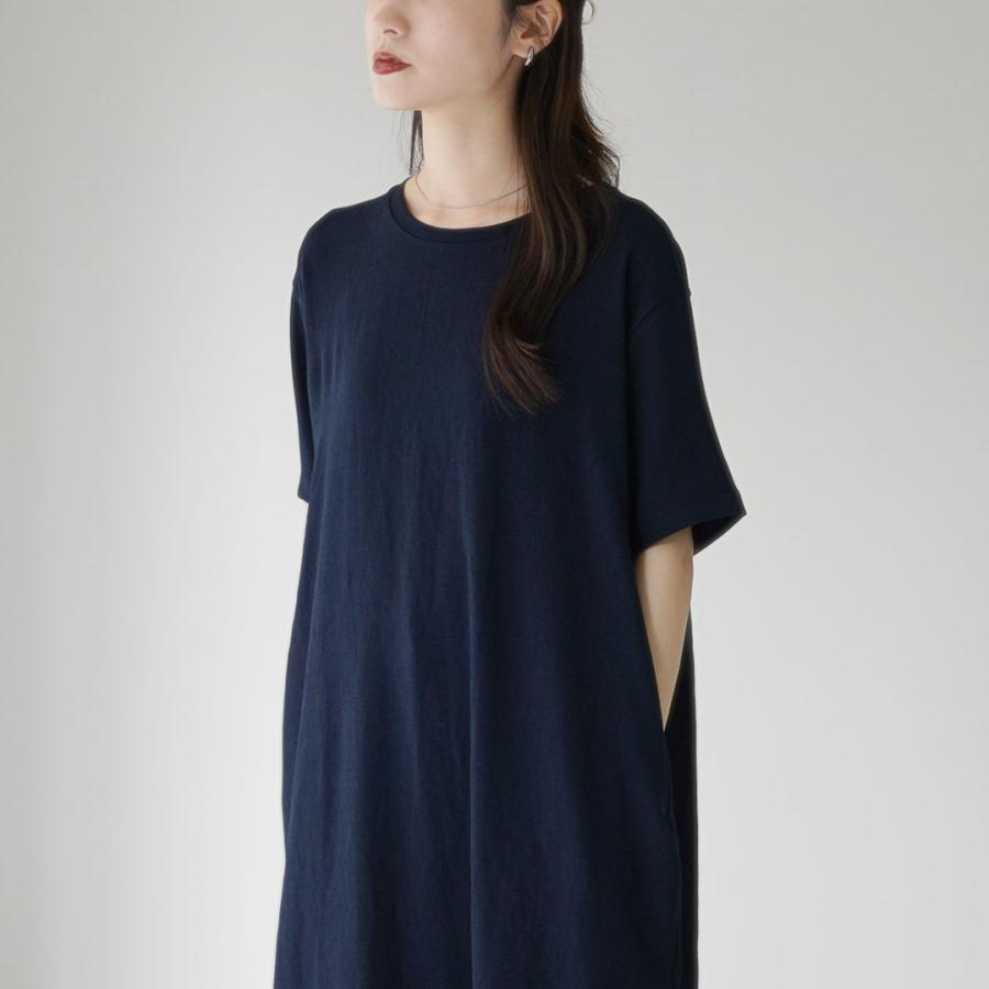 mizuiro ind（ミズイロインド） ジョーゼット ハーフスリーブロングワンピース / 半袖 無地 日本製の画像