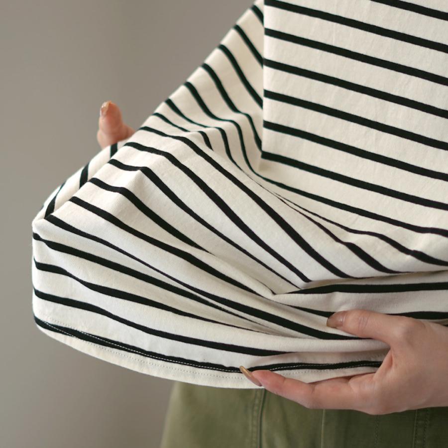 TUMUGU（ツムグ） スープレコットン ボーダー天竺 裾ラウンドタンクトップ / カットソー ノースリーブ インナー 綿 コットン_8
