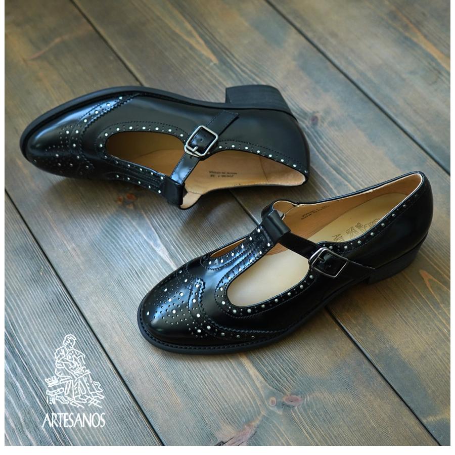 ARTESANOS（アルテサノス） メダリオン Tストラップ レザーシューズ
