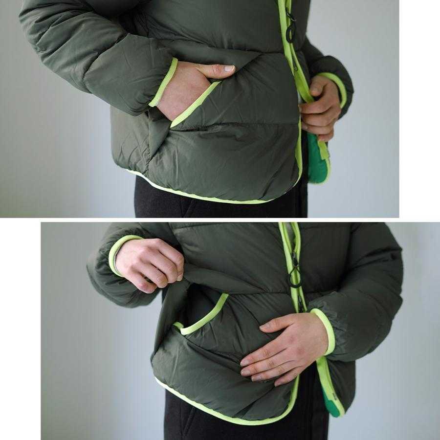 NANGA プレイランド フード付きダウンジャケット ベージュグレー/グリーン NANGA プレイランド フード付きダウンジャケット ベージュグレー