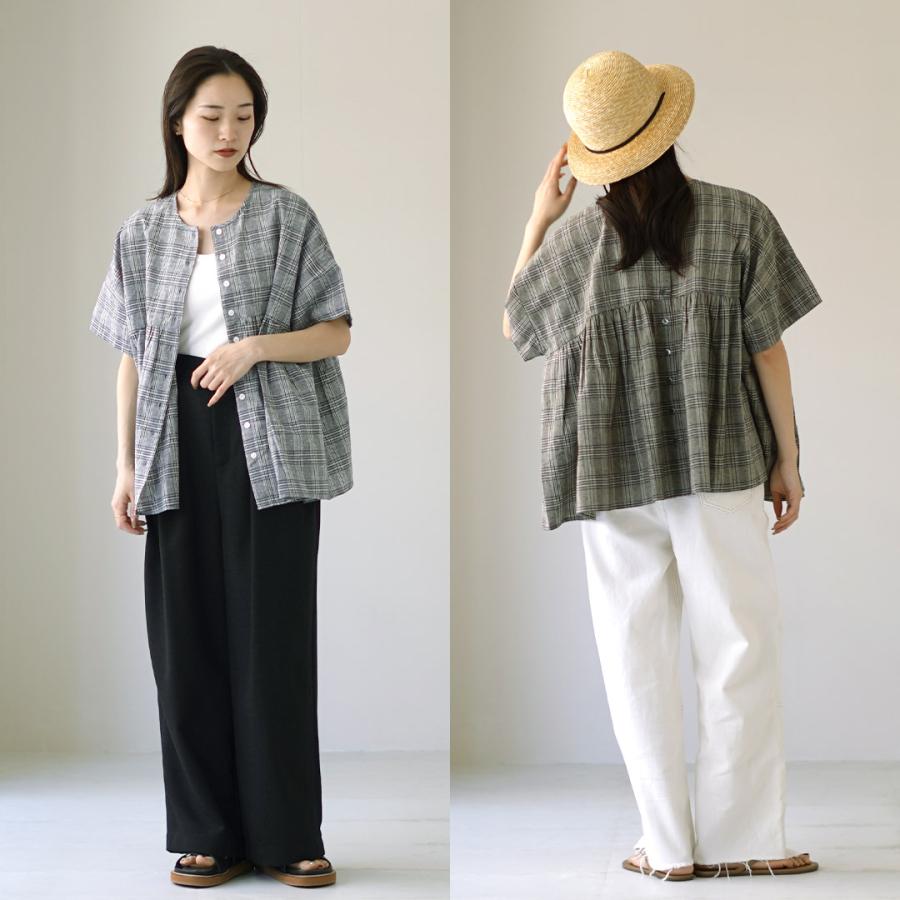 mao made（マオメイド） グレンチェック ブラウス / シャツ 半袖 五分