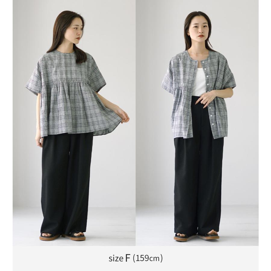 mao made（マオメイド） グレンチェック ブラウス / シャツ 半袖 五分