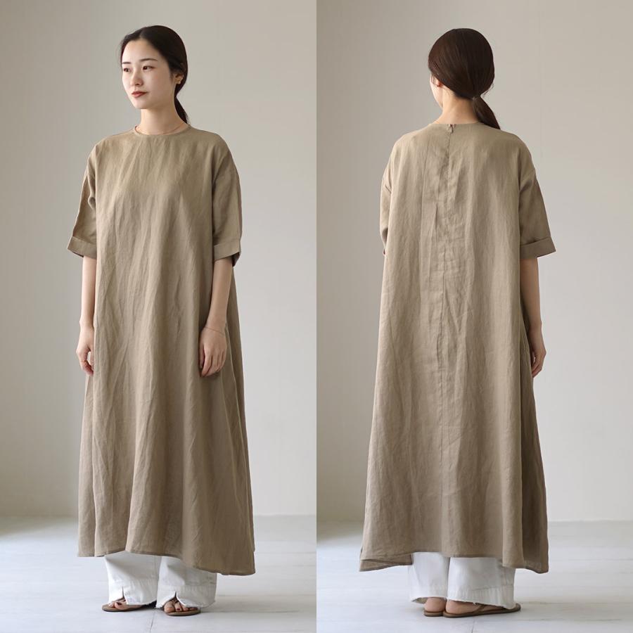 MAO MADE（マオメイド） カラー別注 ボリュームAライン リネン ワンピース / 半袖 五分袖 ロング マキシ 麻 透け感の画像