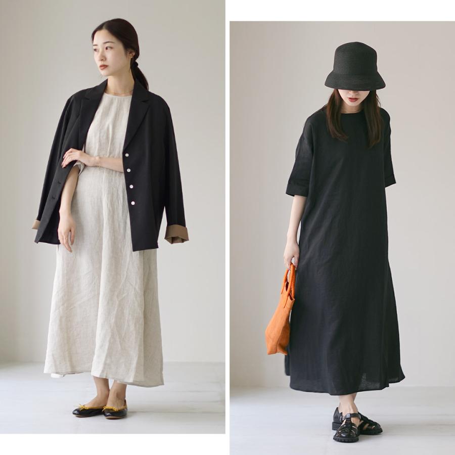 MAO MADE（マオメイド） カラー別注 ボリュームAライン リネン ワンピース / 半袖 五分袖 ロング マキシ 麻 透け感の画像