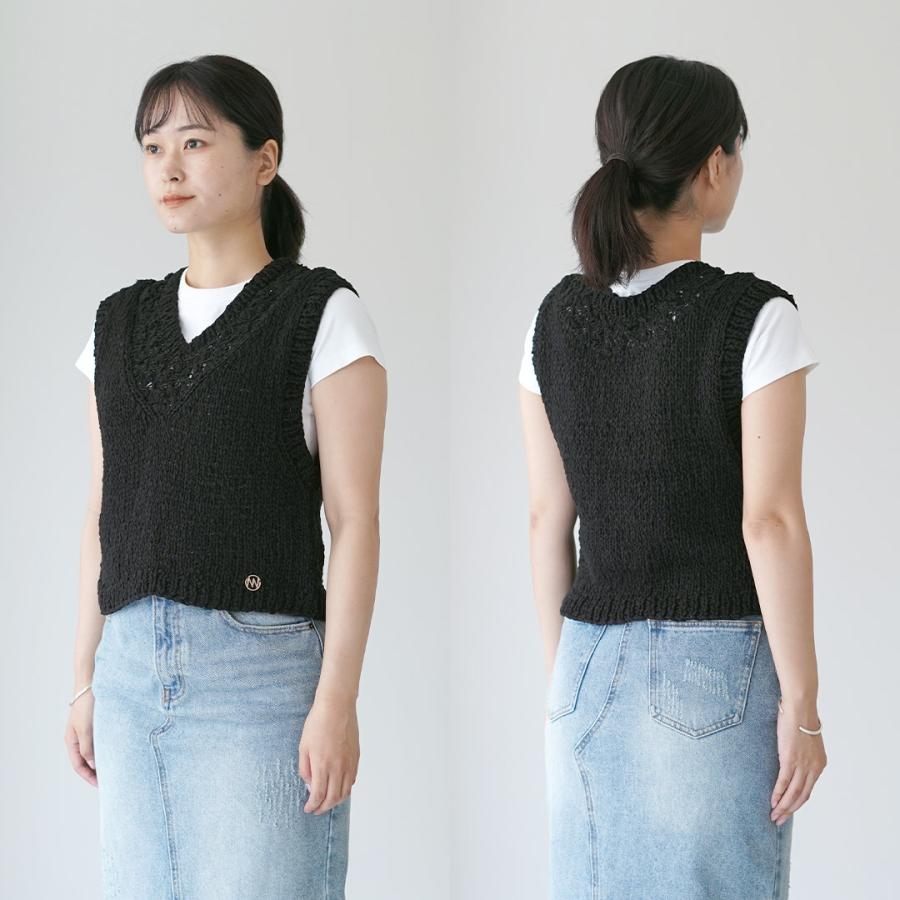 未使用【YENN】 ニットベスト　ブラック YENN YENN（イェン） クロシェ ヨーク ベスト / レディース トップス