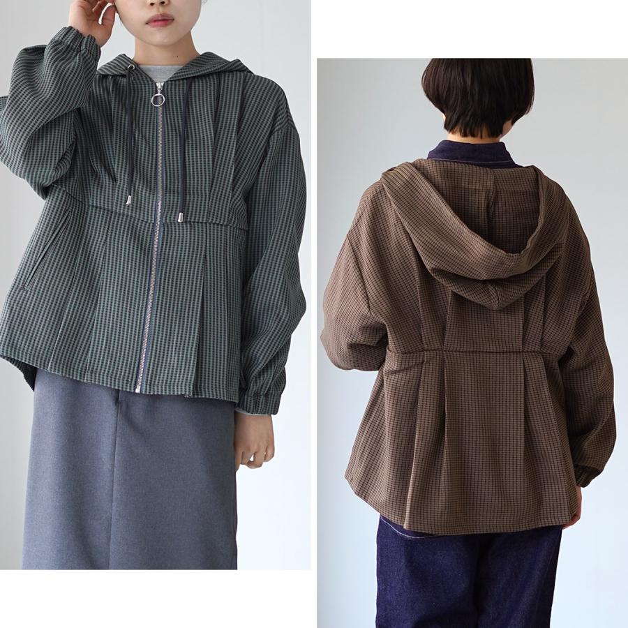 KELEN（ケレン） VESTY　ウエストタックデザイン フードジャケット / ライトアウター レディース チェック 千鳥 ジップ | Kelen | 13