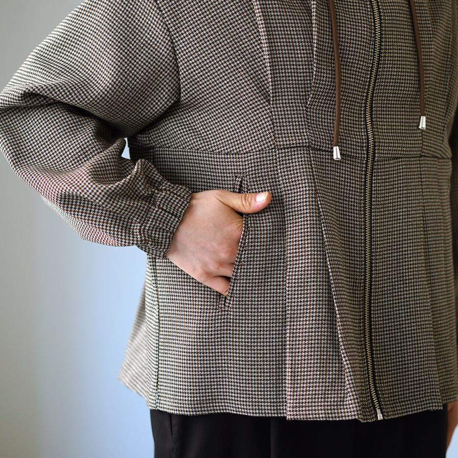 KELEN（ケレン） VESTY　ウエストタックデザイン フードジャケット / ライトアウター レディース チェック 千鳥 ジップ | Kelen | 12