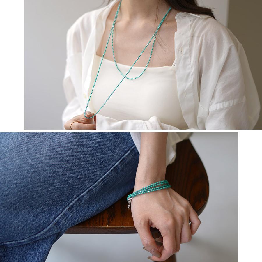 CHALISA T..（チャリッサ・ティー） ターコイズビーズ シルバーボールチェーンロングネックレス カレンシルバー / レディースの画像