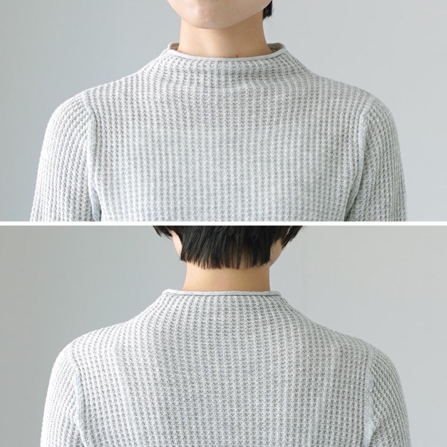 【グレー2】ミニワッフル 長袖 モックネック プルオーバー (WOMENS) mao made（マオメイド） ハイゲージ ワッフル モックネックプル
