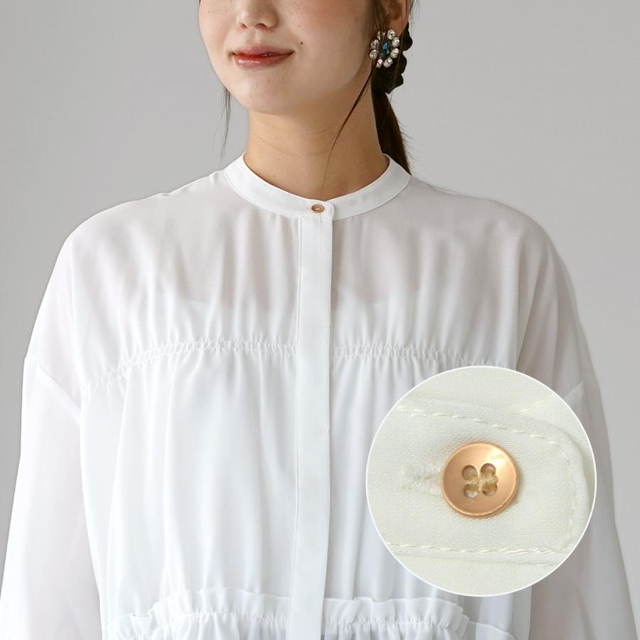 CYAN TOKYO（シアン トーキョー） シャーリング ティアードブラウス / ブラウス シャツ 長袖 バンドカラー オケージョン | CYAN TOKYO | 11