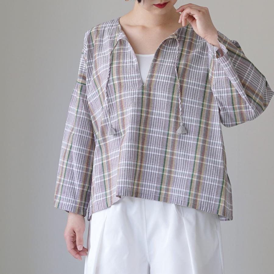 INDIA INDUSTRY（インディアインダストリー） カフタン チュニック / レディース シャツ ブラウス 長袖 チェックの画像
