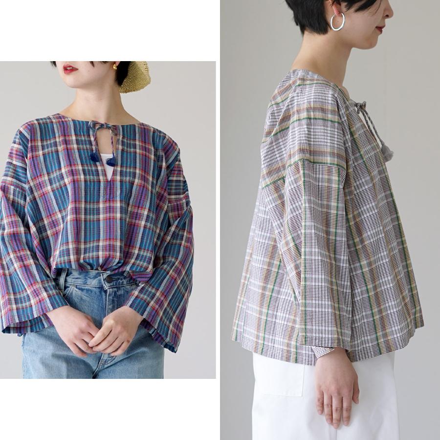 INDIA INDUSTRY（インディアインダストリー） カフタン チュニック / レディース シャツ ブラウス 長袖 チェックの画像