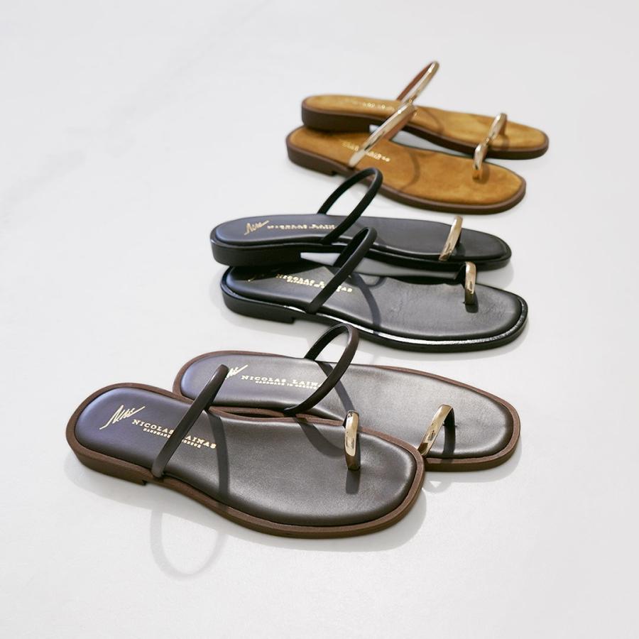 【極美品】NICOLAS LAINAS フラット トングサンダル　黒　37 NICOLAS LAINAS（ニコラスライナス） メタルサムリング フラット