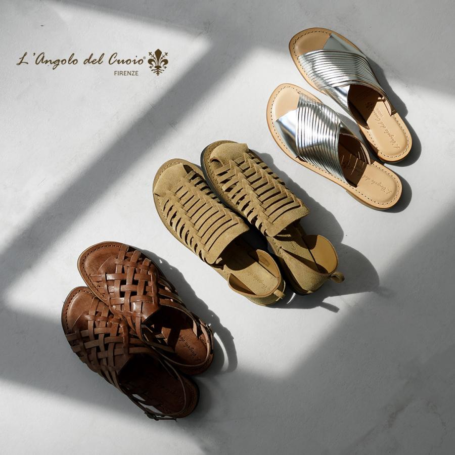 L'angelo del Cuoio レザーメッシュサンダル ブラウン L'angelo del Cuoio レザーメッシュサンダル ブラウン L' ANGOLO DEL