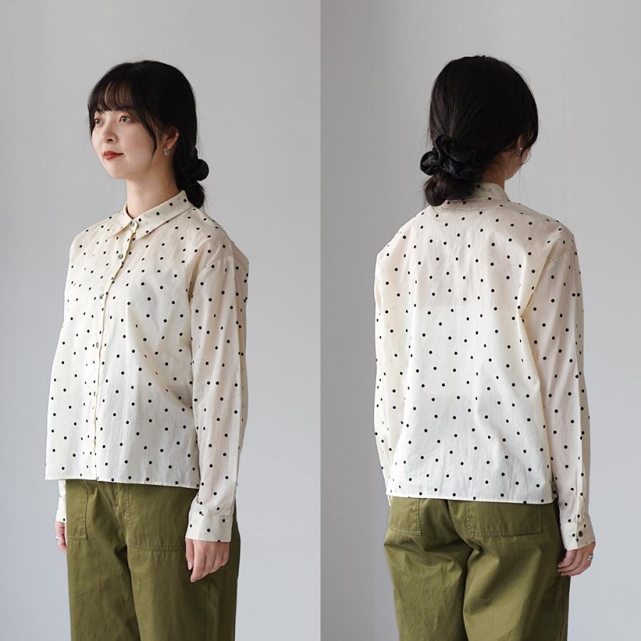 mizuiroind（ミズイロインド） フロッキードット プリントシャツ