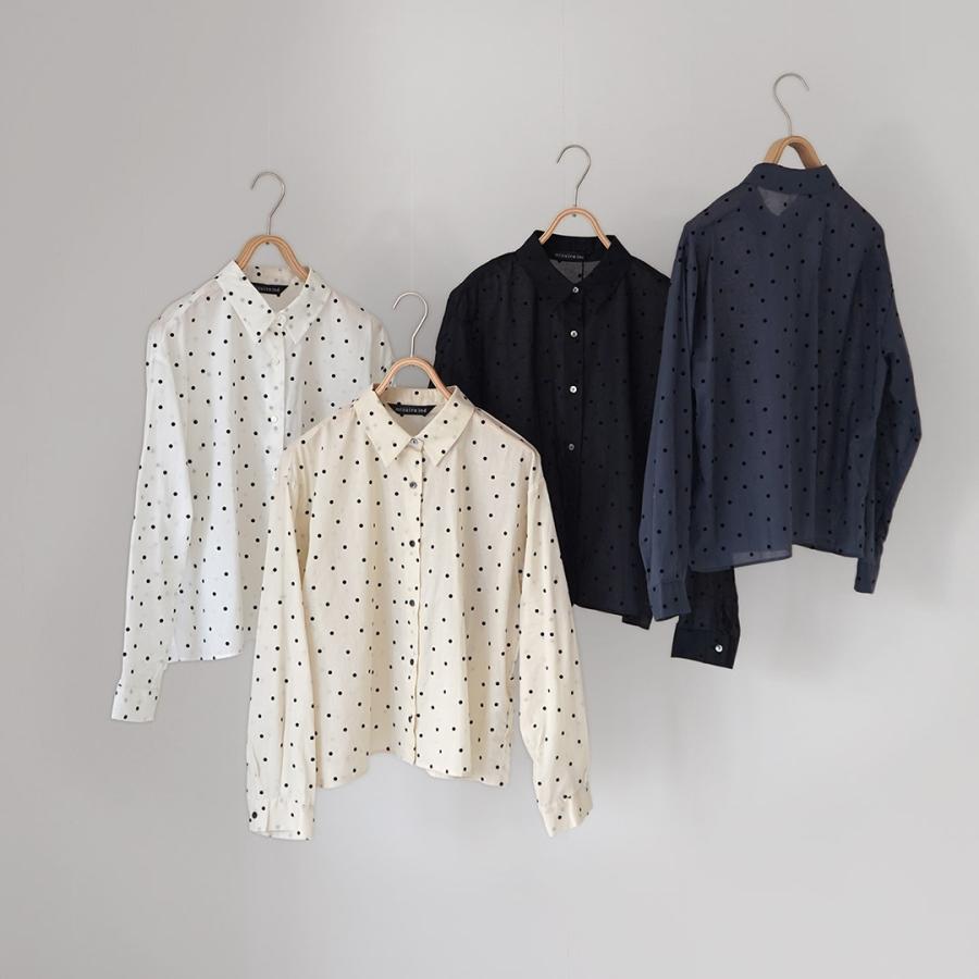 mizuiroind（ミズイロインド） フロッキードット プリントシャツ