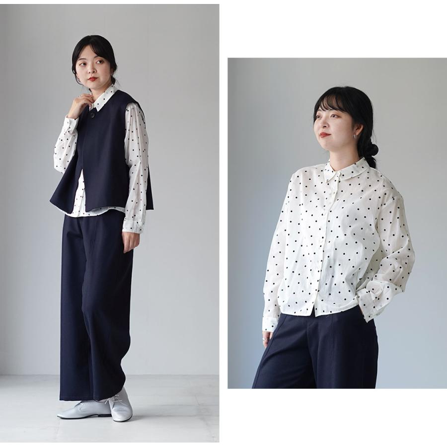 mizuiroind（ミズイロインド） フロッキードット プリントシャツ