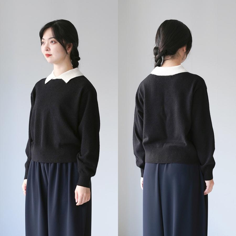 今期☆新品　ミズイロインド　ハイゲージ襟付きプルオーバー　白襟　ブラック ニット mizuiroind（ミズイロインド） ハイゲージ 襟付き ニット / プル