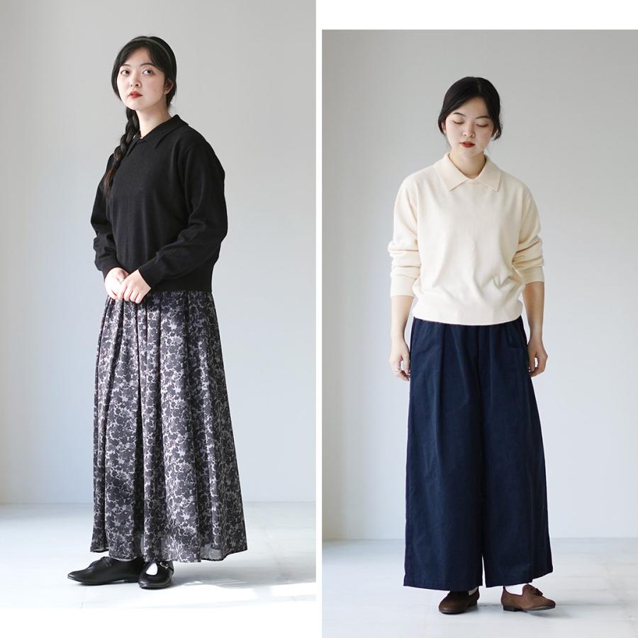 今期☆新品　ミズイロインド　ハイゲージ襟付きプルオーバー　白襟　ブラック ニット mizuiroind（ミズイロインド） ハイゲージ 襟付き ニット / プル