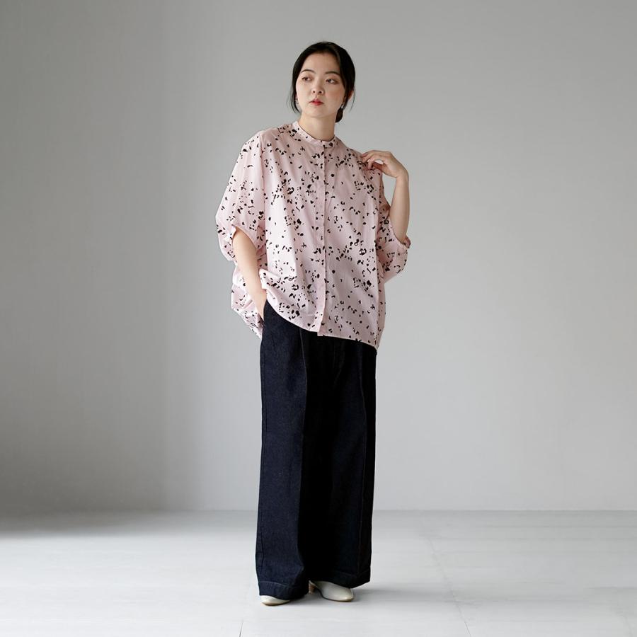 mizuiroind（ミズイロインド） プリント スタンドカラー コクーン