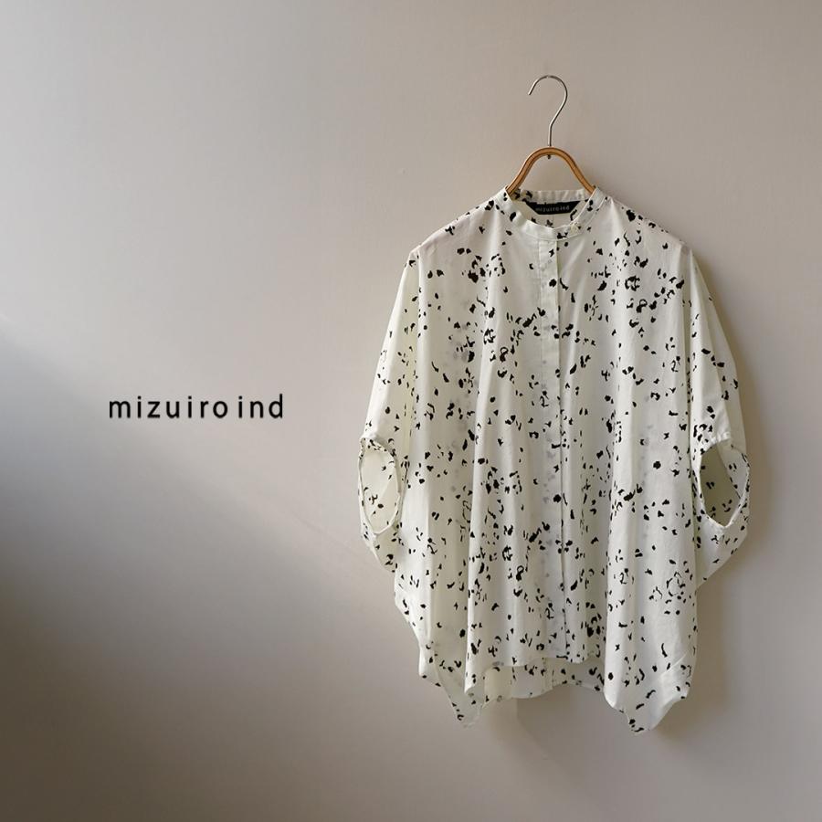 mizuiroind（ミズイロインド） プリント スタンドカラー コクーン