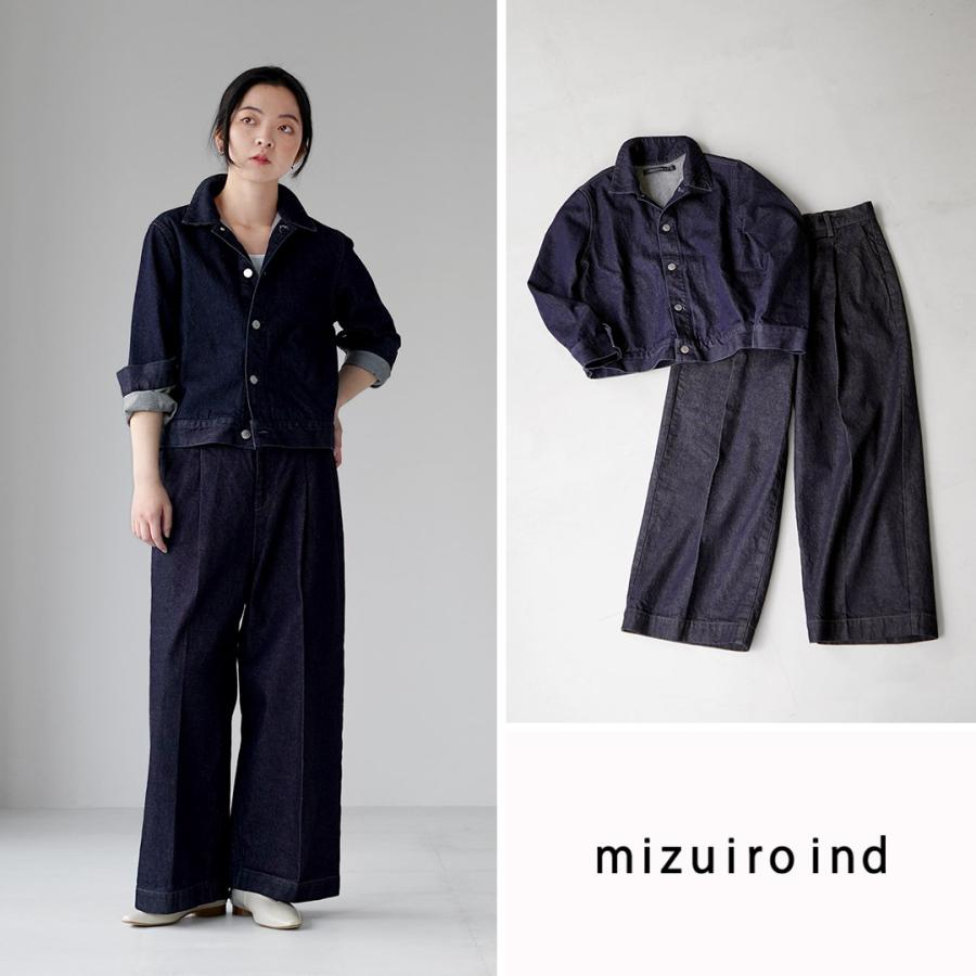 大人気 mizuiro ind デニム ショートシャツジャケット濃紺 デニム 