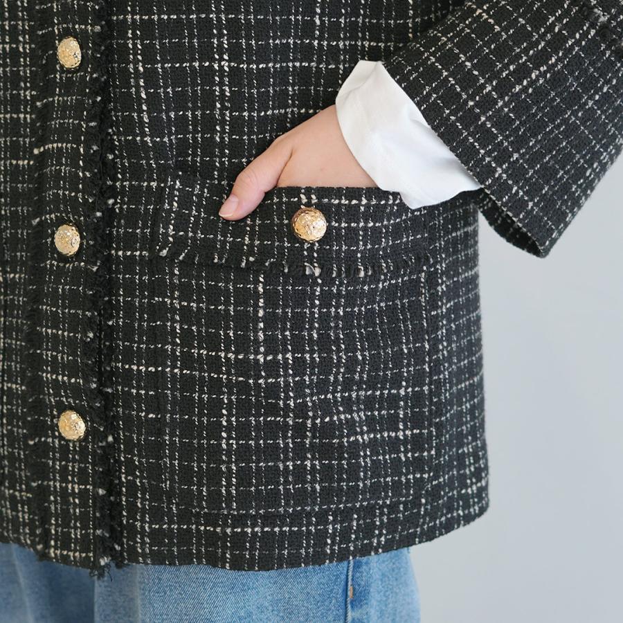 あち　最終お値下げ　CHIGNON モールツイードブルゾン CHIGNON（シニヨン） ツイード ジャケット / レディース ノーカラー