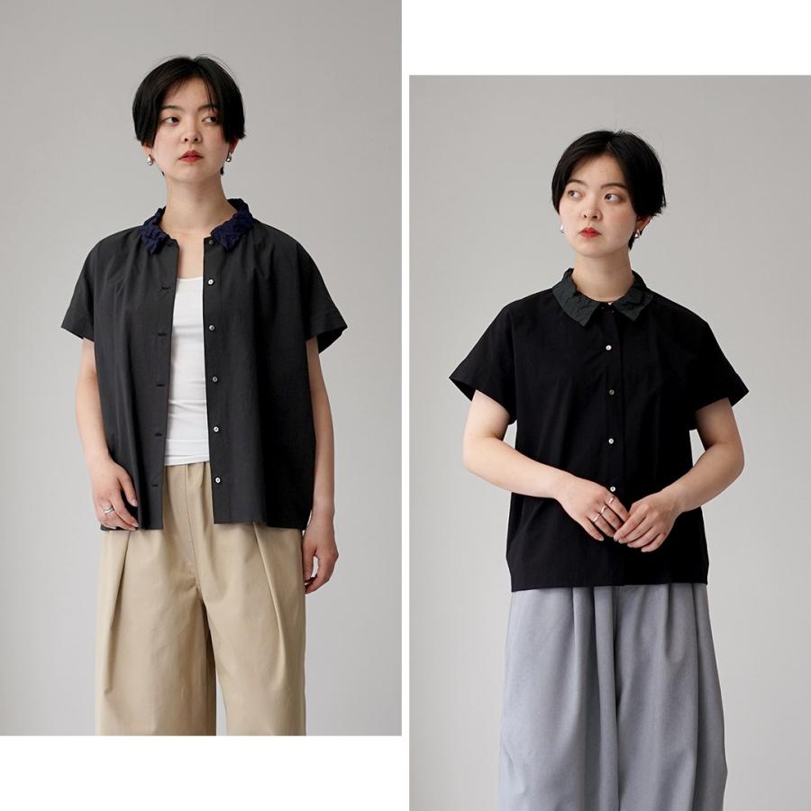 mizuiro ind（ミズイロインド） ワッシャーカラー ワイドシャツ 日本製 / レディース ブラウス 半袖の画像