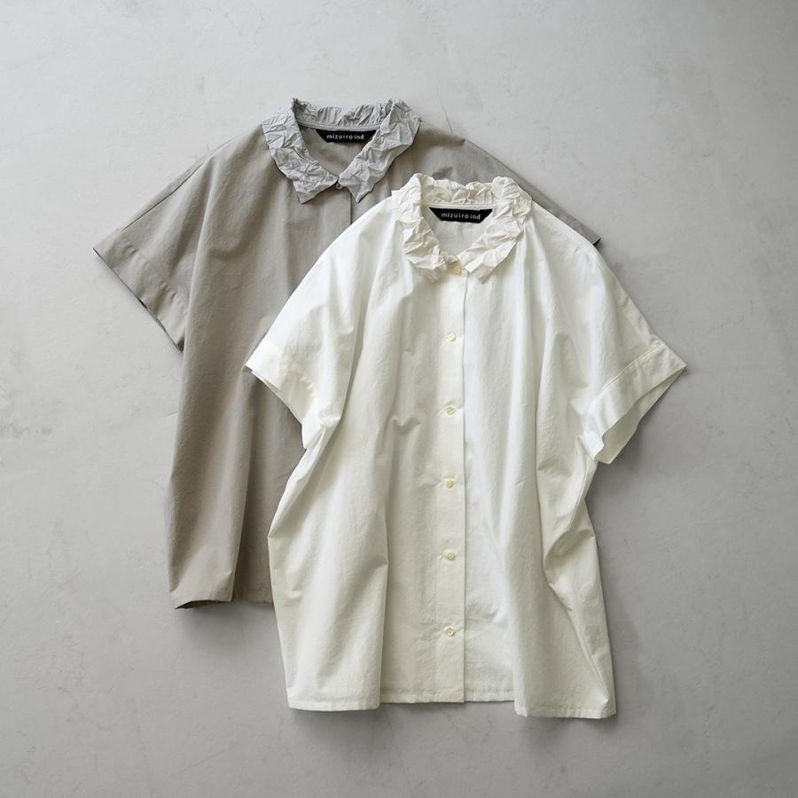 mizuiro ind（ミズイロインド） ワッシャーカラー ワイドシャツ 日本製 / レディース ブラウス 半袖の画像
