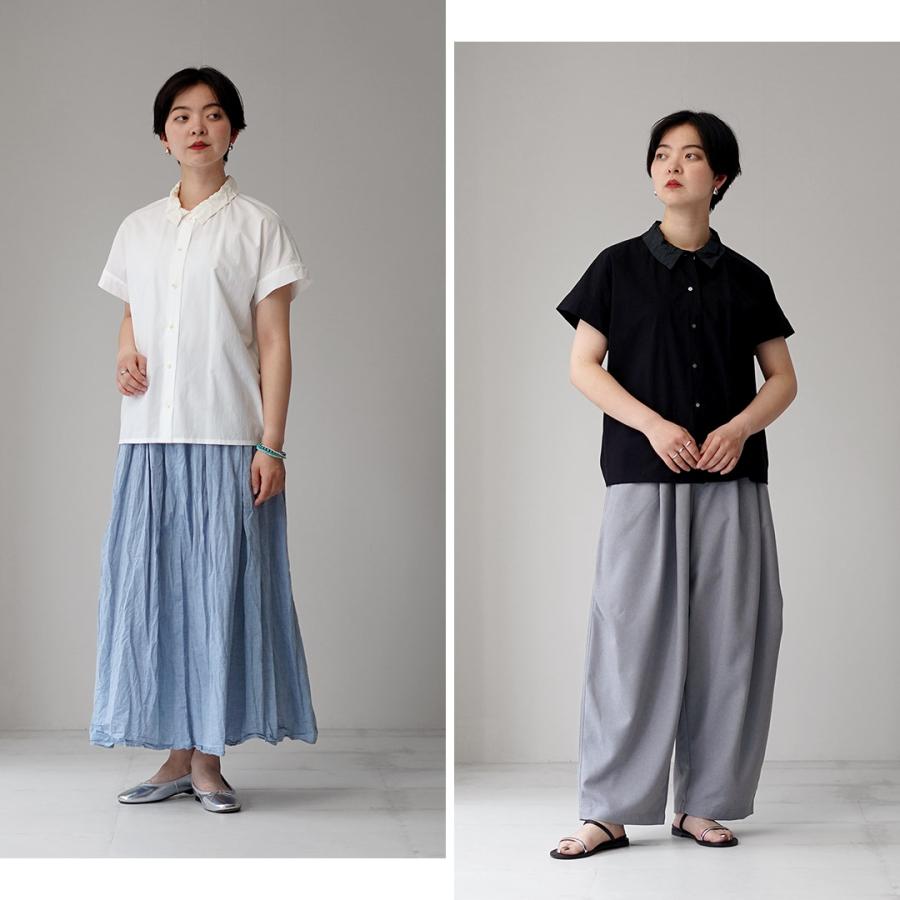 mizuiro ind（ミズイロインド） ワッシャーカラー ワイドシャツ 日本製 / レディース ブラウス 半袖の画像