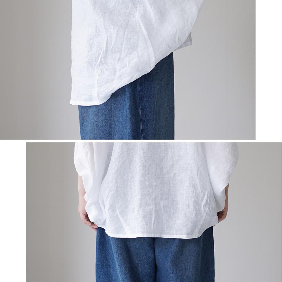 mizuiro ind（ミズイロインド） リネンスタンドカラー コクーンシャツ 日本製 / レディース ブラウス 半袖 無地の画像