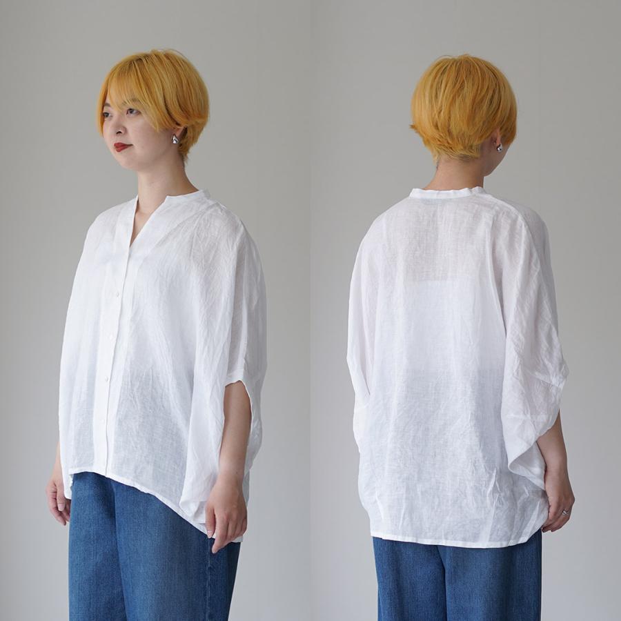 mizuiro ind（ミズイロインド） リネンスタンドカラー コクーンシャツ 日本製 / レディース ブラウス 半袖 無地の画像