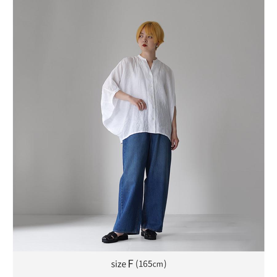 mizuiro ind（ミズイロインド） リネンスタンドカラー コクーンシャツ 日本製 / レディース ブラウス 半袖 無地の画像