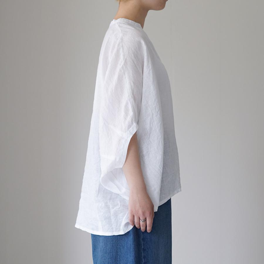 mizuiro ind（ミズイロインド） リネンスタンドカラー コクーンシャツ 日本製 / レディース ブラウス 半袖 無地の画像