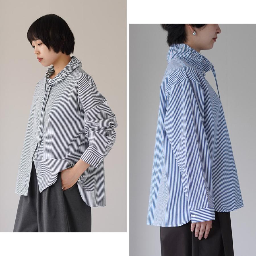 mizuiroind（ミズイロインド） ストライプ ギャザーネック シャツ 日本