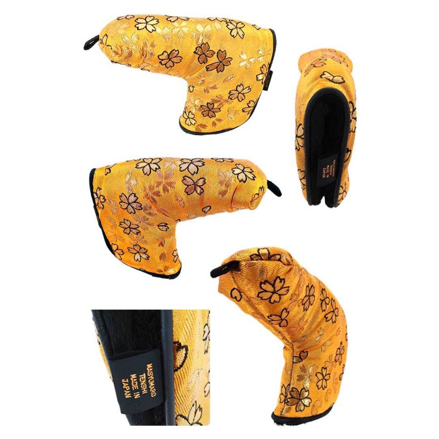 【オーダーメイド】金襴生地 パター用ヘッドカバー 金糸地 桜 金 L字型対応タイプ オーダーメイド) 金襴生地 パター用ヘッドカバー 金糸地 桜 金 L字型