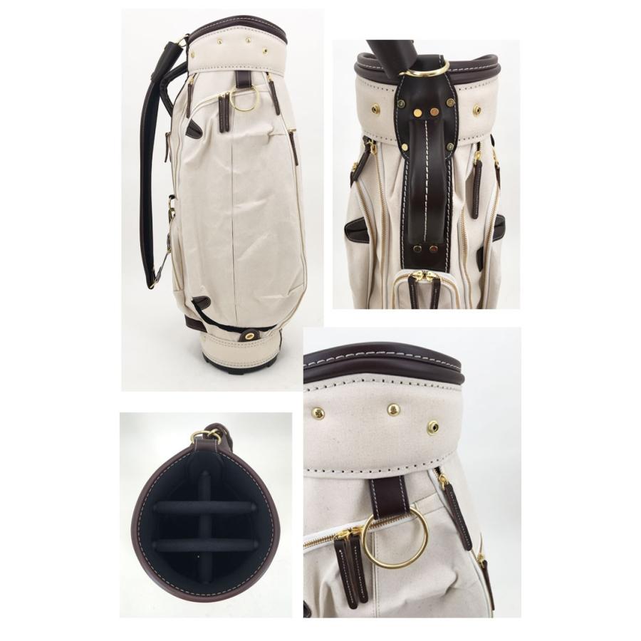 考英舎 キャディバッグ 9型 軽量 3.5kg ハンドメイド 板垣 帆布 C/Bag 生成/ダークブラウン｜daiichigolf｜03