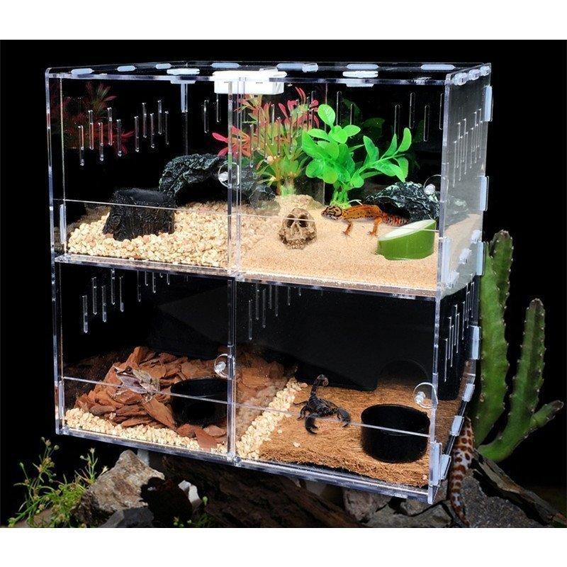 個室*4 二段 爬虫類用ケージ ペットの飼料箱 両生類 ツノガエル カメ