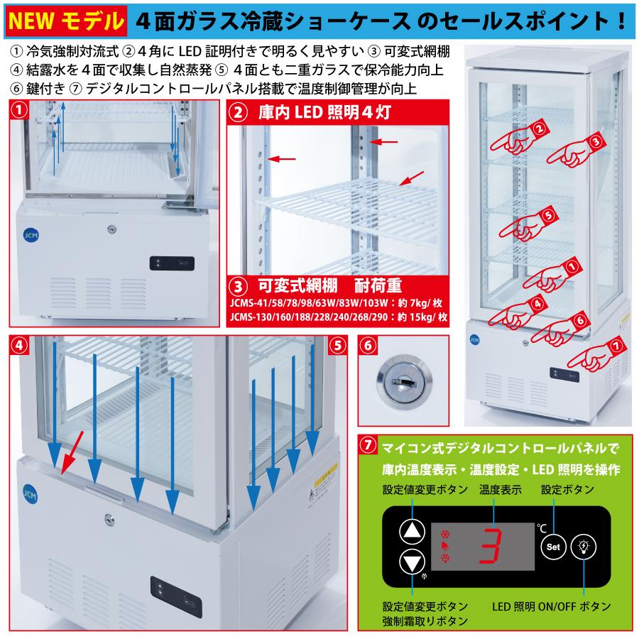 面ガラス冷蔵ショーケース 2020年 70L JCMオフィシャルショップ / 4面ガラス冷蔵ショーケース（片面扉
