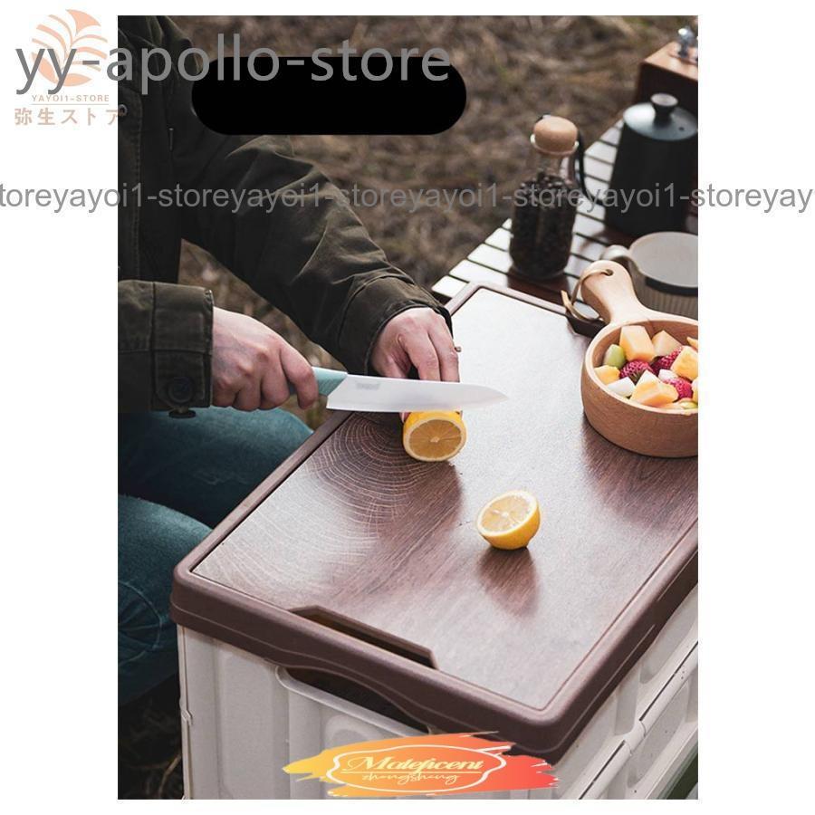 折りたたみコンテナ フタ付き 取っ手付き 56L 収納ボックス 木製蓋付き