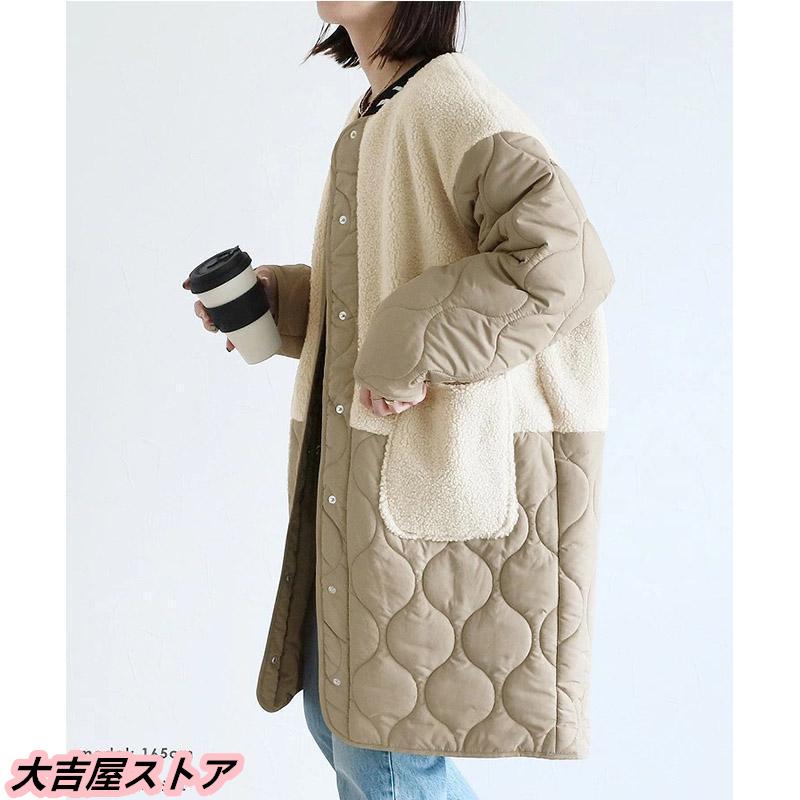 レディース アウターノーカラーコート ボアジャケット レディース アウターノーカラーコート ボアジャケット