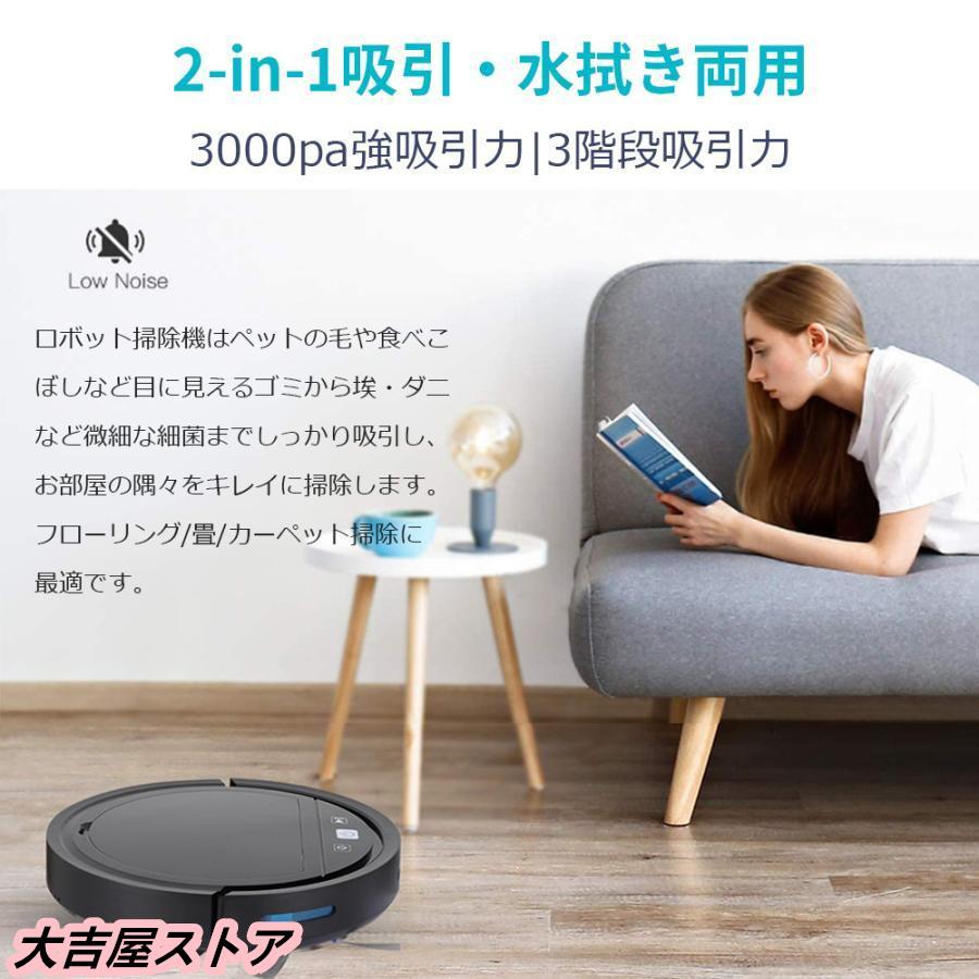 ロボット掃除機 水拭き両用 超薄型 省エネ 3000Pa強力吸引力