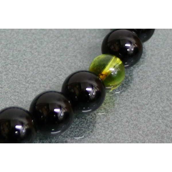 【逸品】数珠 男性用 黒オニキス２０玉グリーンアンバー仕立　正絹頭房 桐箱入の画像