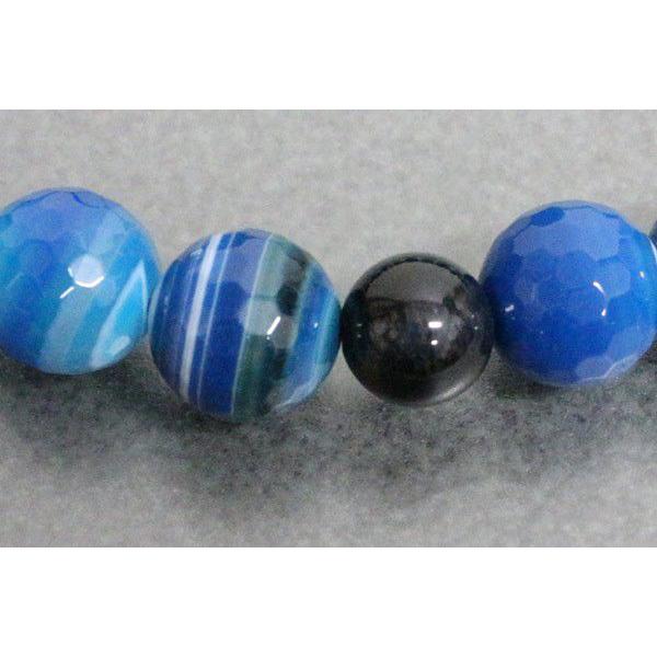 数珠 男性用 ブルー縞瑪瑙(サードニクス）切子18玉/青虎眼石仕立