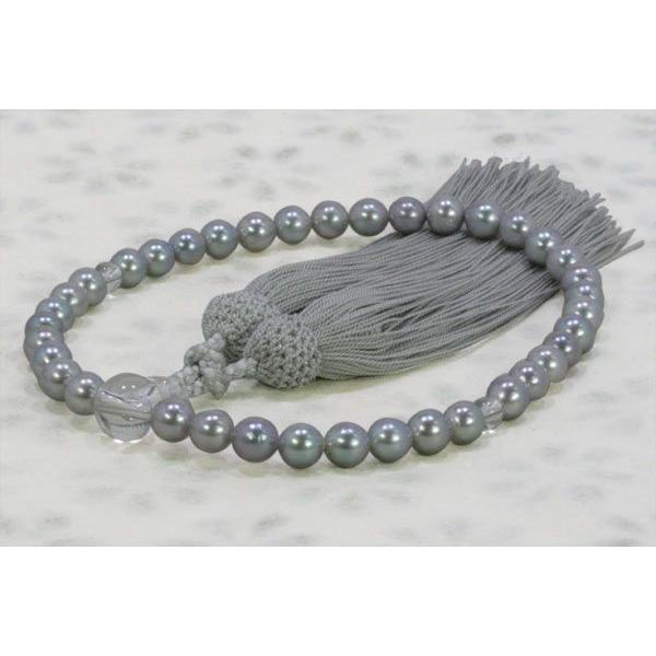 限定品】数珠 女性用 黒本真珠 本水晶仕立：正絹松風頭房 桐箱入