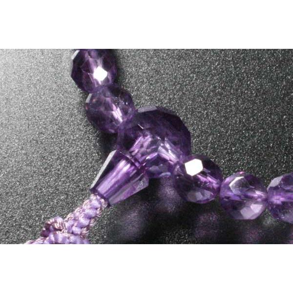 限定価格】数珠 女性用 ローズアメジスト切子玉：正絹切房 桐箱入
