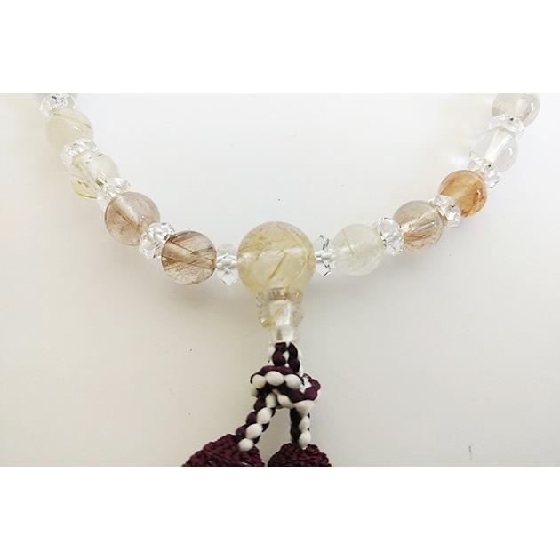 数珠 女性用 金線水晶（ルチルクォーツ）8mm片手悟仕立正絹松風頭房 桐